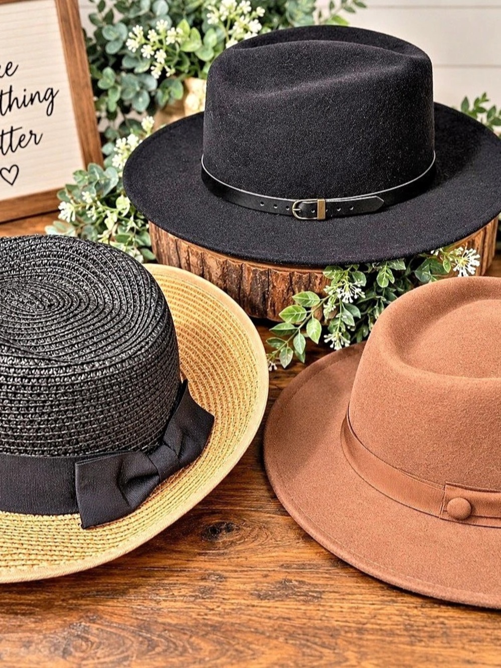 3-Piece Hat Bundle | Black, Tan & Brown | Boho/Fedora Style 2 with tags